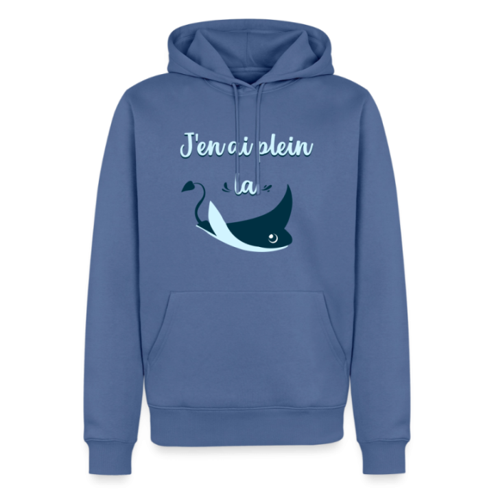 Sweat-shirt à capuche premium homme - Plein la raie - bleu pigeon - front