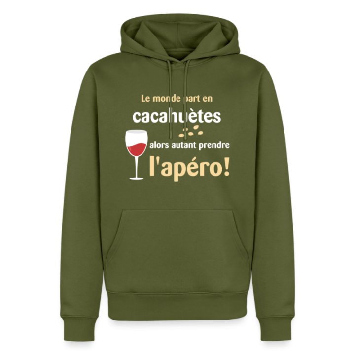 Sweat-shirt à capuche premium homme - Le monde part en cacahuètes - kaki - front