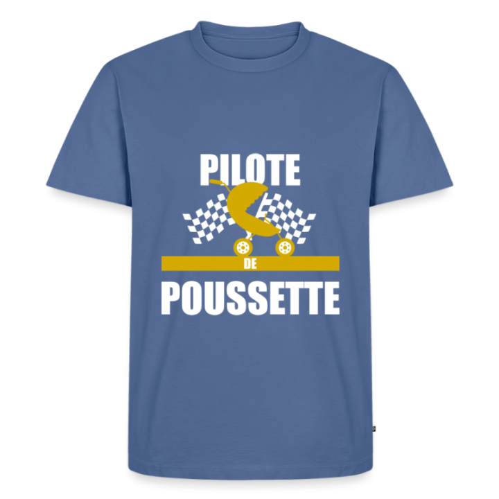 T-shirt premium homme - Pilote de poussette - bleu pigeon - front
