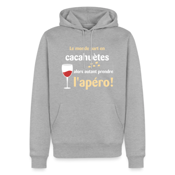 Sweat-shirt à capuche premium homme - Le monde part en cacahuètes - gris chiné - front