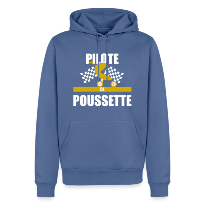 Sweat-shirt à capuche premium homme - Pilote de poussette - bleu pigeon - front