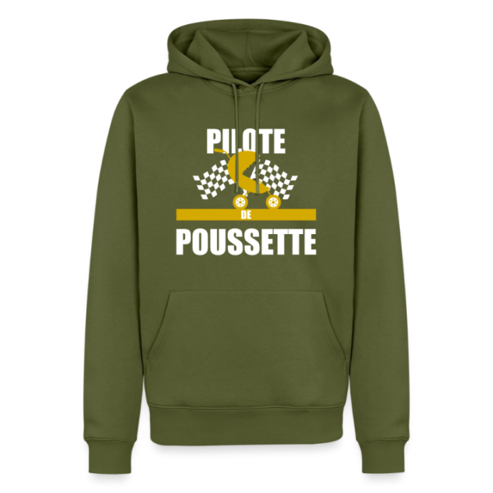 Sweat-shirt à capuche premium homme - Pilote de poussette - kaki - front