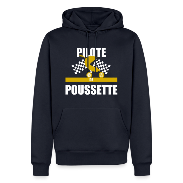 Sweat-shirt à capuche premium homme - Pilote de poussette - bleu marine - front