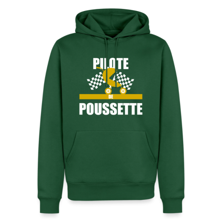 Sweat-shirt à capuche premium homme - Pilote de poussette - vert bouteille - front