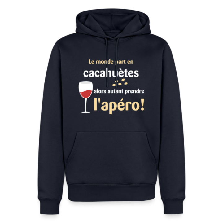 Sweat-shirt à capuche premium homme - Le monde part en cacahuètes - bleu marine - front