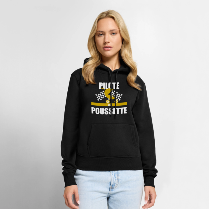 Sweat-shirt à capuche premium femme - Pilote de poussette - noir - front