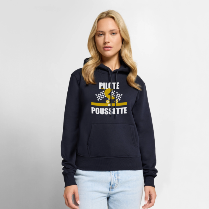 Sweat-shirt à capuche premium femme - Pilote de poussette - bleu marine - front