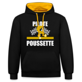 Sweat-shirt à capuche contrasté unisexe - Pilote de poussette - noir/or - front