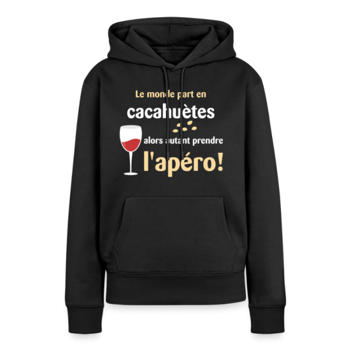 Sweat-shirt à capuche premium femme - Le monde part en cacahuètes - noir - front