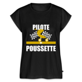 T-shirt à manches retroussées femme - Pilote de poussette - noir - front