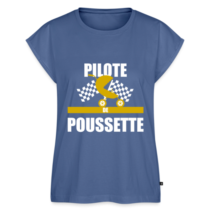 T-shirt à manches retroussées femme - Pilote de poussette - bleu pigeon - front