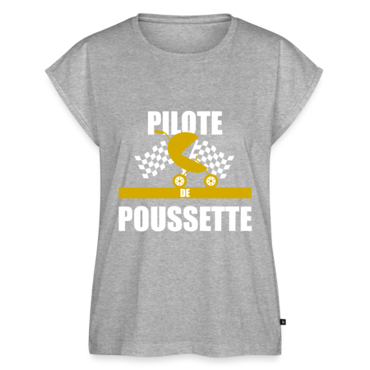 T-shirt à manches retroussées femme - Pilote de poussette - gris chiné - front