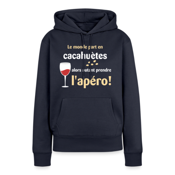 Sweat-shirt à capuche premium femme - Le monde part en cacahuètes - bleu marine - front