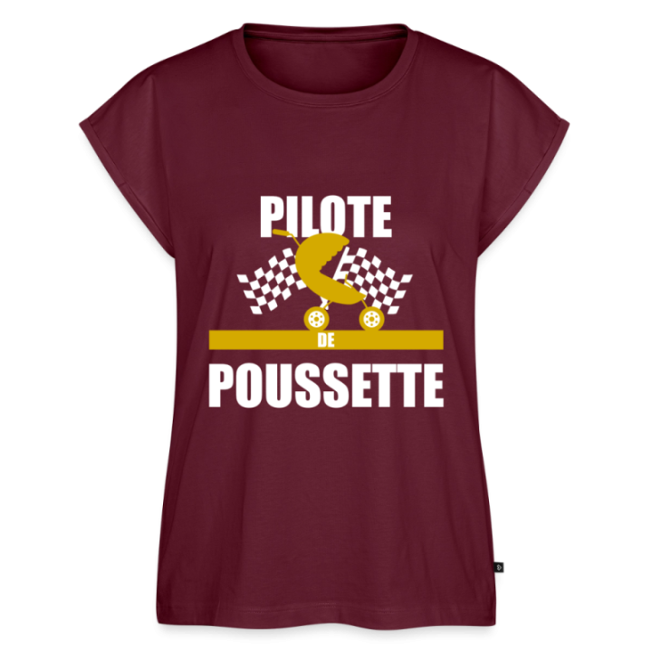 T-shirt à manches retroussées femme - Pilote de poussette - bourgogne - front