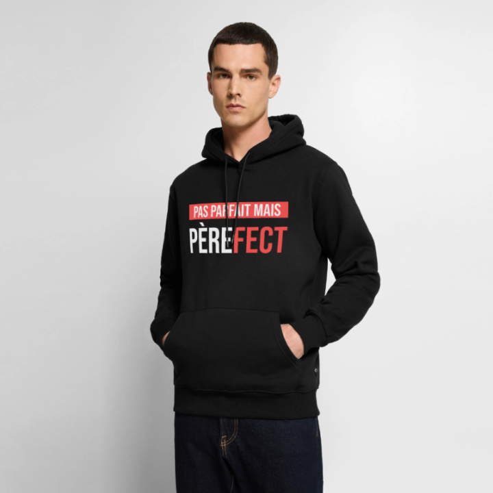 Sweat-shirt à capuche premium homme - Pas parfait mais Père-fect - noir - front
