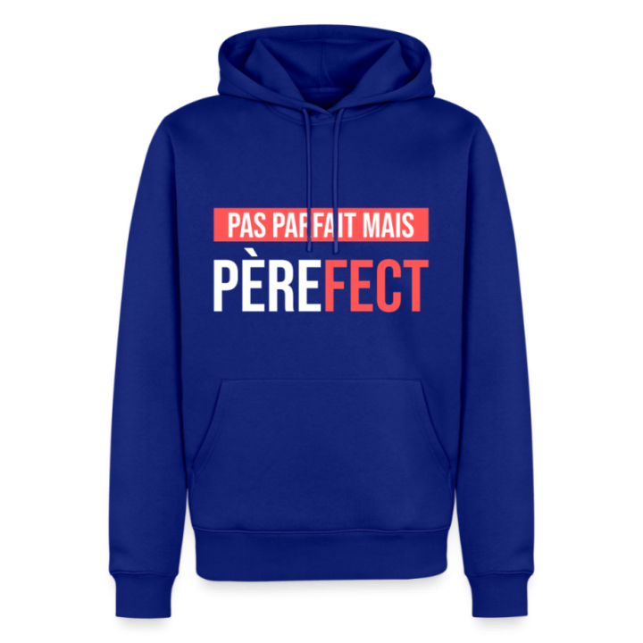 Sweat-shirt à capuche premium homme - Pas parfait mais Père-fect - bleu roi - front