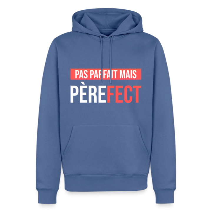 Sweat-shirt à capuche premium homme - Pas parfait mais Père-fect - bleu pigeon - front