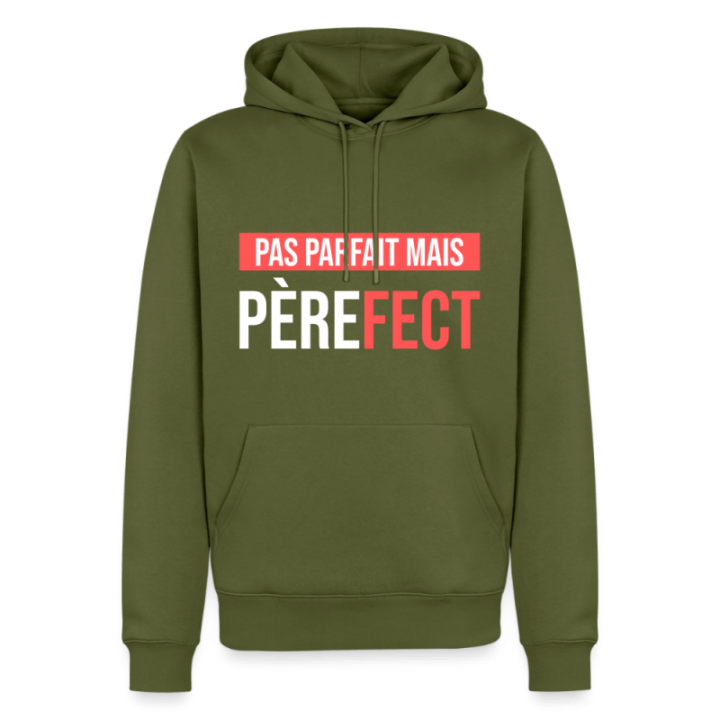 Sweat-shirt à capuche premium homme - Pas parfait mais Père-fect - kaki - front