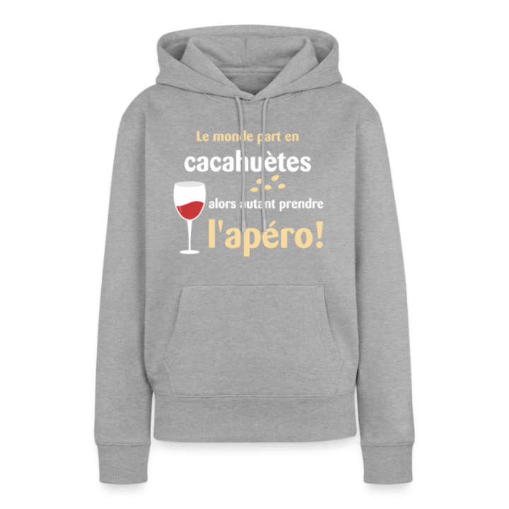 Sweat-shirt à capuche premium femme - Le monde part en cacahuètes - gris chiné - front