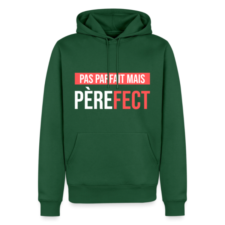 Sweat-shirt à capuche premium homme - Pas parfait mais Père-fect - vert bouteille - front