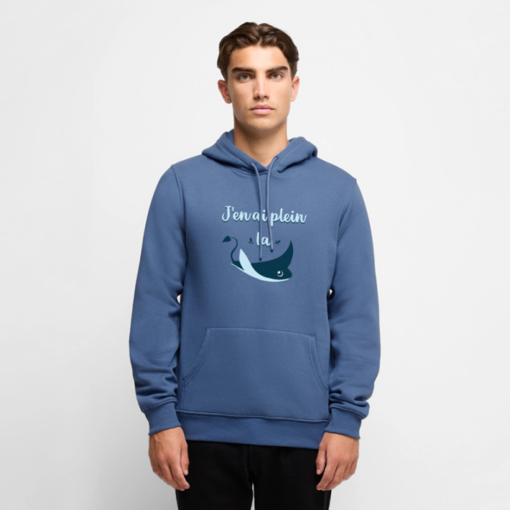 Sweat-shirt à capuche premium homme - Plein la raie - bleu pigeon - front