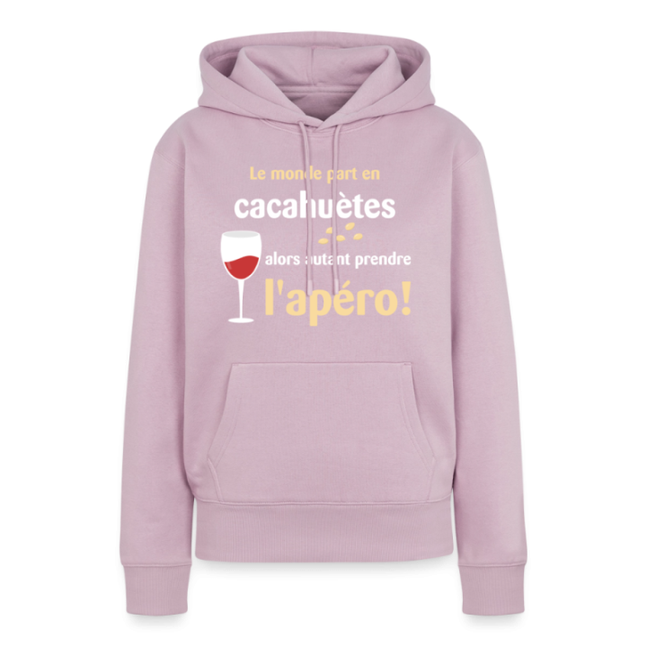 Sweat-shirt à capuche premium femme - Le monde part en cacahuètes - rose poudré - front