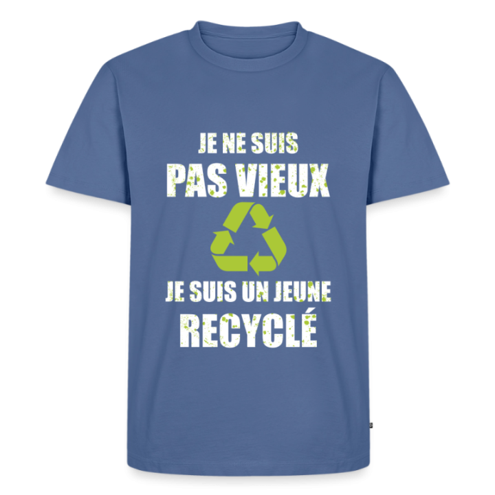 T-shirt premium homme - Je suis un jeune recyclé - bleu pigeon - front