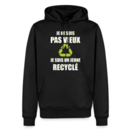 Sweat-shirt à capuche premium homme - Je suis un jeune recyclé - noir - front