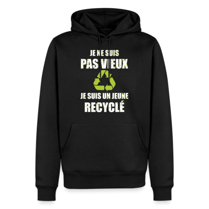 Sweat-shirt à capuche premium homme - Je suis un jeune recyclé - noir - front