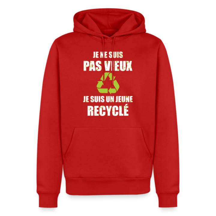 Sweat-shirt à capuche premium homme - Je suis un jeune recyclé - rouge - front