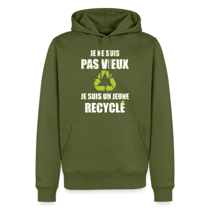 Sweat-shirt à capuche premium homme - Je suis un jeune recyclé - kaki - front