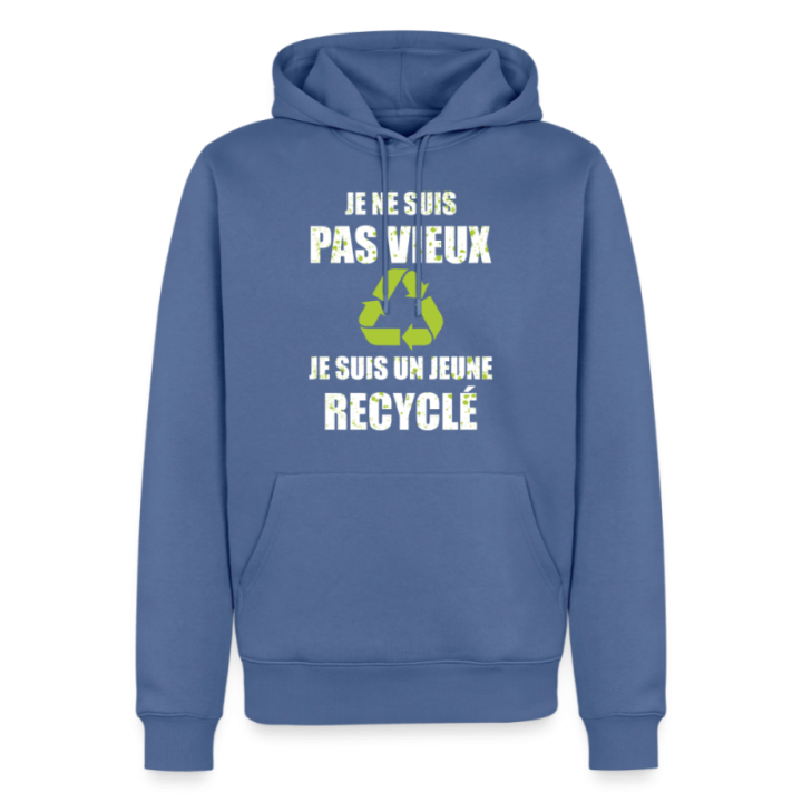Sweat-shirt à capuche premium homme - Je suis un jeune recyclé - bleu pigeon - front