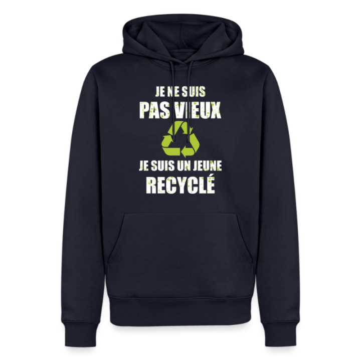 Sweat-shirt à capuche premium homme - Je suis un jeune recyclé - bleu marine - front