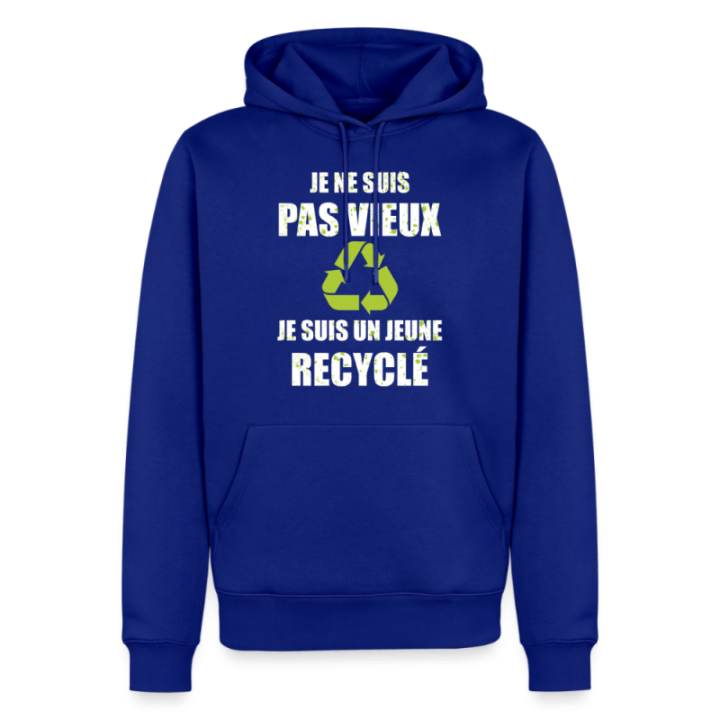 Sweat-shirt à capuche premium homme - Je suis un jeune recyclé - bleu roi - front
