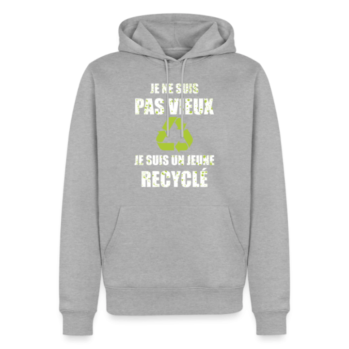 Sweat-shirt à capuche premium homme - Je suis un jeune recyclé - gris chiné - front
