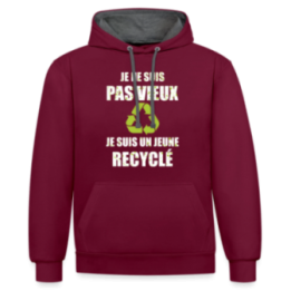 Sweat-shirt à capuche contrasté unisexe - Je suis un jeune recyclé - bordeaux/anthracite - front