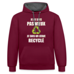 Sweat-shirt à capuche contrasté unisexe - Je suis un jeune recyclé