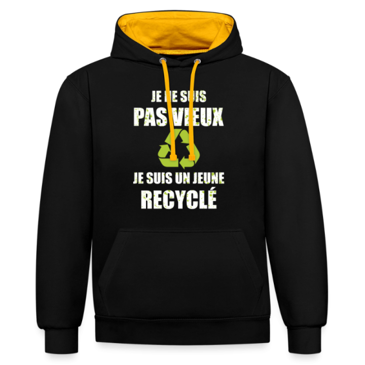 Sweat-shirt à capuche contrasté unisexe - Je suis un jeune recyclé - noir/or - front