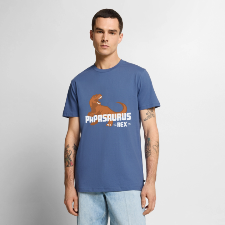 T-shirt premium homme - Papasaurus Rex - bleu pigeon - front