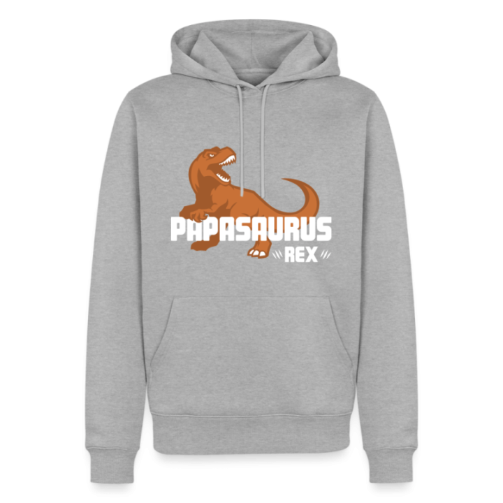 Sweat-shirt à capuche premium homme - Papasaurus Rex - gris chiné - front