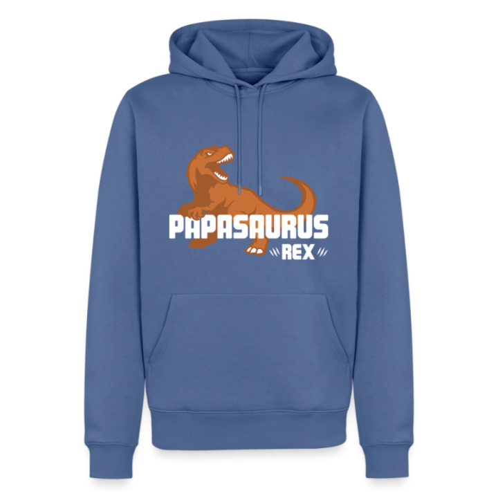 Sweat-shirt à capuche premium homme - Papasaurus Rex - bleu pigeon - front