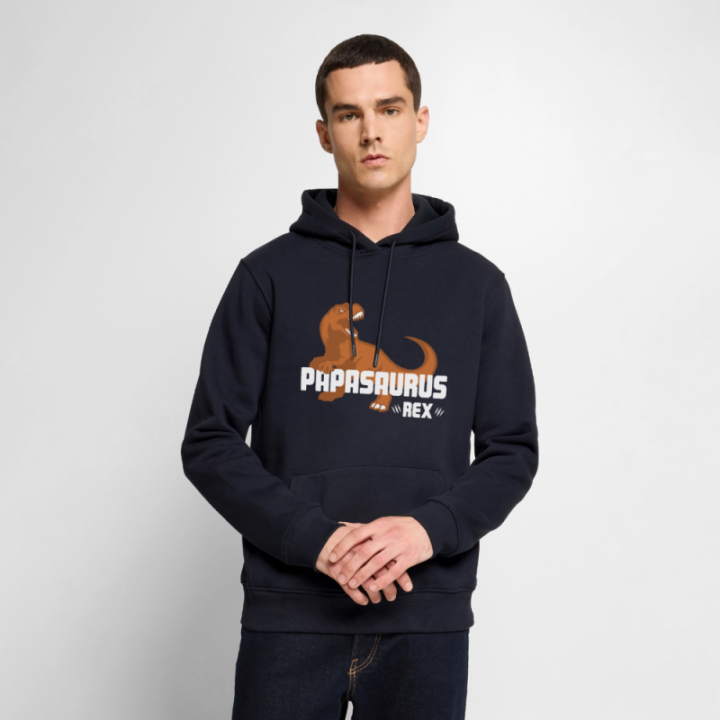 Sweat-shirt à capuche premium homme - Papasaurus Rex - bleu marine - front