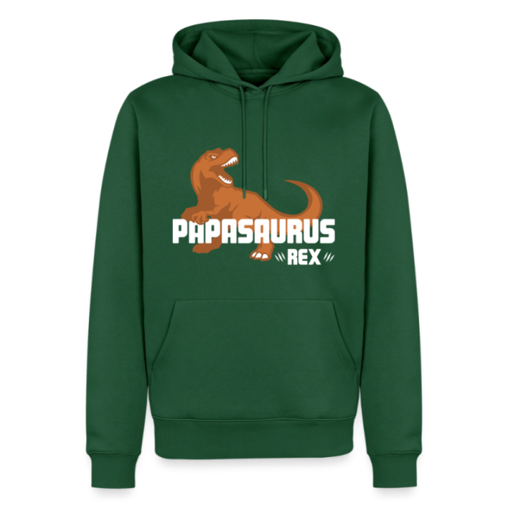 Sweat-shirt à capuche premium homme - Papasaurus Rex - vert bouteille - front