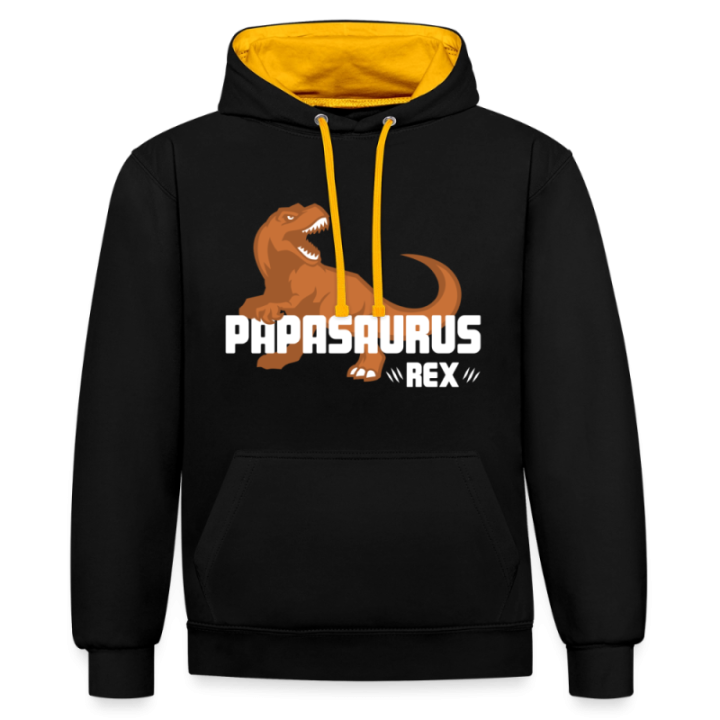 Sweat-shirt à capuche contrasté unisexe - Papasaurus Rex - noir/or - front