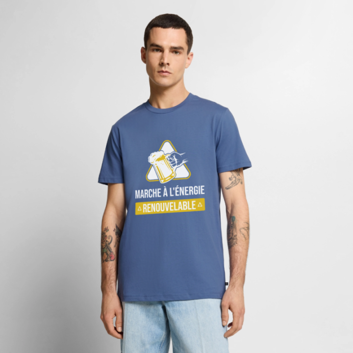T-shirt premium homme - Marche à l'énergie renouvelable - bleu pigeon - front