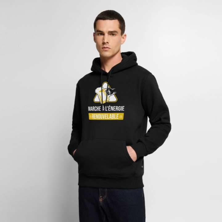 Sweat-shirt à capuche premium homme - Marche à l'énergie renouvelable - noir - front