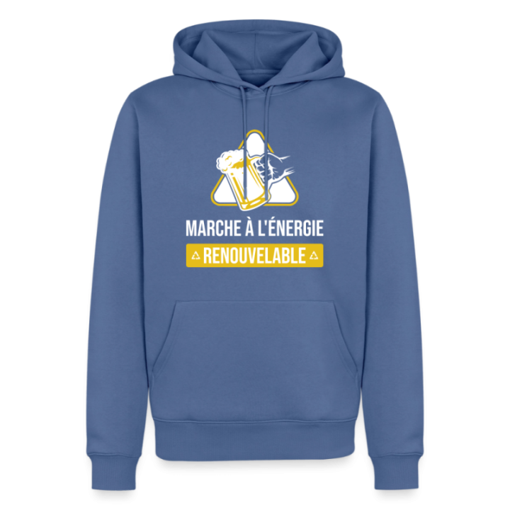 Sweat-shirt à capuche premium homme - Marche à l'énergie renouvelable - bleu pigeon - front