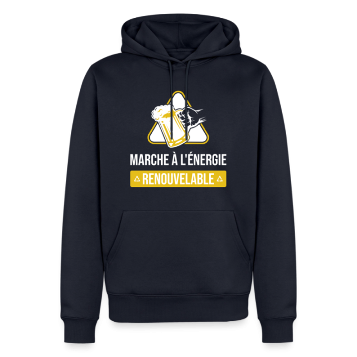 Sweat-shirt à capuche premium homme - Marche à l'énergie renouvelable - bleu marine - front
