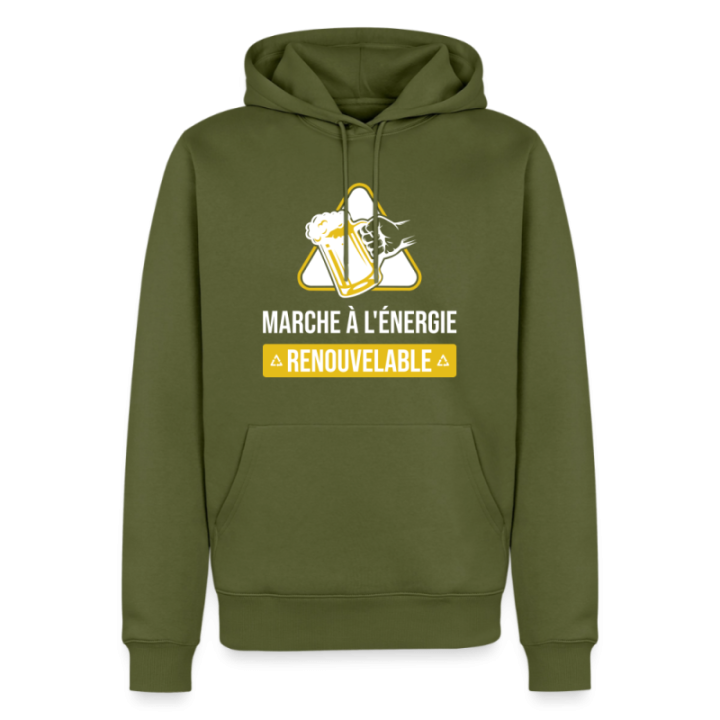 Sweat-shirt à capuche premium homme - Marche à l'énergie renouvelable - kaki - front