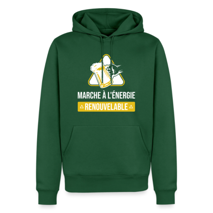 Sweat-shirt à capuche premium homme - Marche à l'énergie renouvelable - vert bouteille - front
